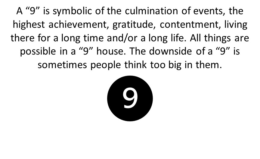 Feng Shui house number / address number tip for a house number 9